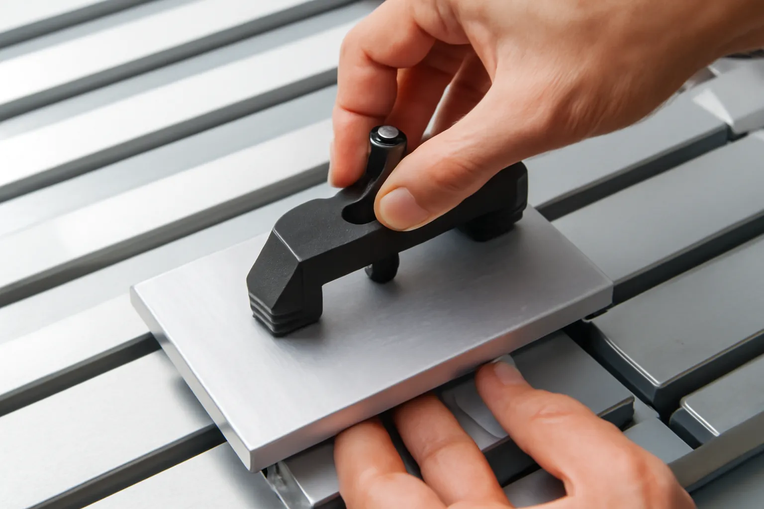 Bàn tay chỉnh kẹp phôi trên bàn máy CNC có rãnh chữ T
